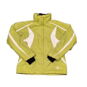 DESCENTE Ski Jacket Women’s Size 8 Lime Green & White Insulated Zip Pockets
